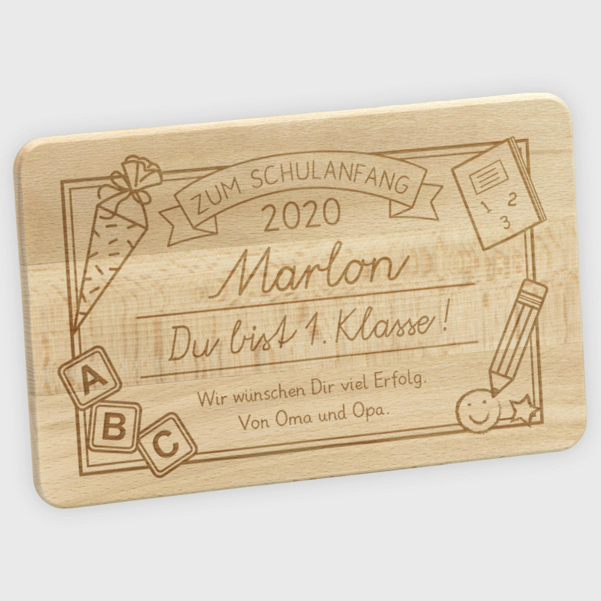 Personalisiertes Frühstücksbrettchen Mit Wolf-Gravur – Aus Buchenholz, 33x15 Cm, Mit Griff