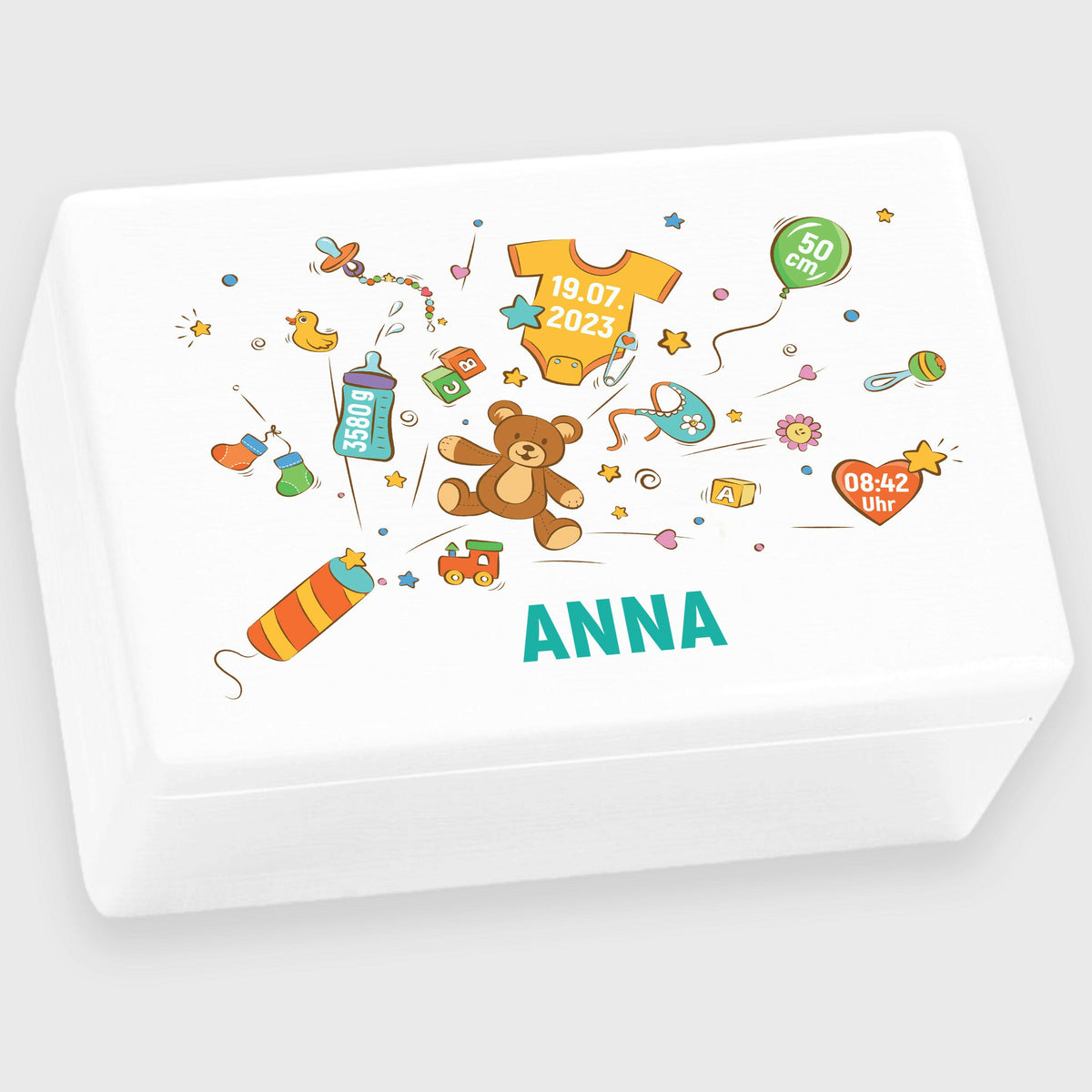 Babyblaue Erinnerungsbox Mit Deckel – 34x23x14 Cm, Aus Stabilem Karton, Ideal Für Geschenke Zur Geburt, Taufe Oder Weihnachten