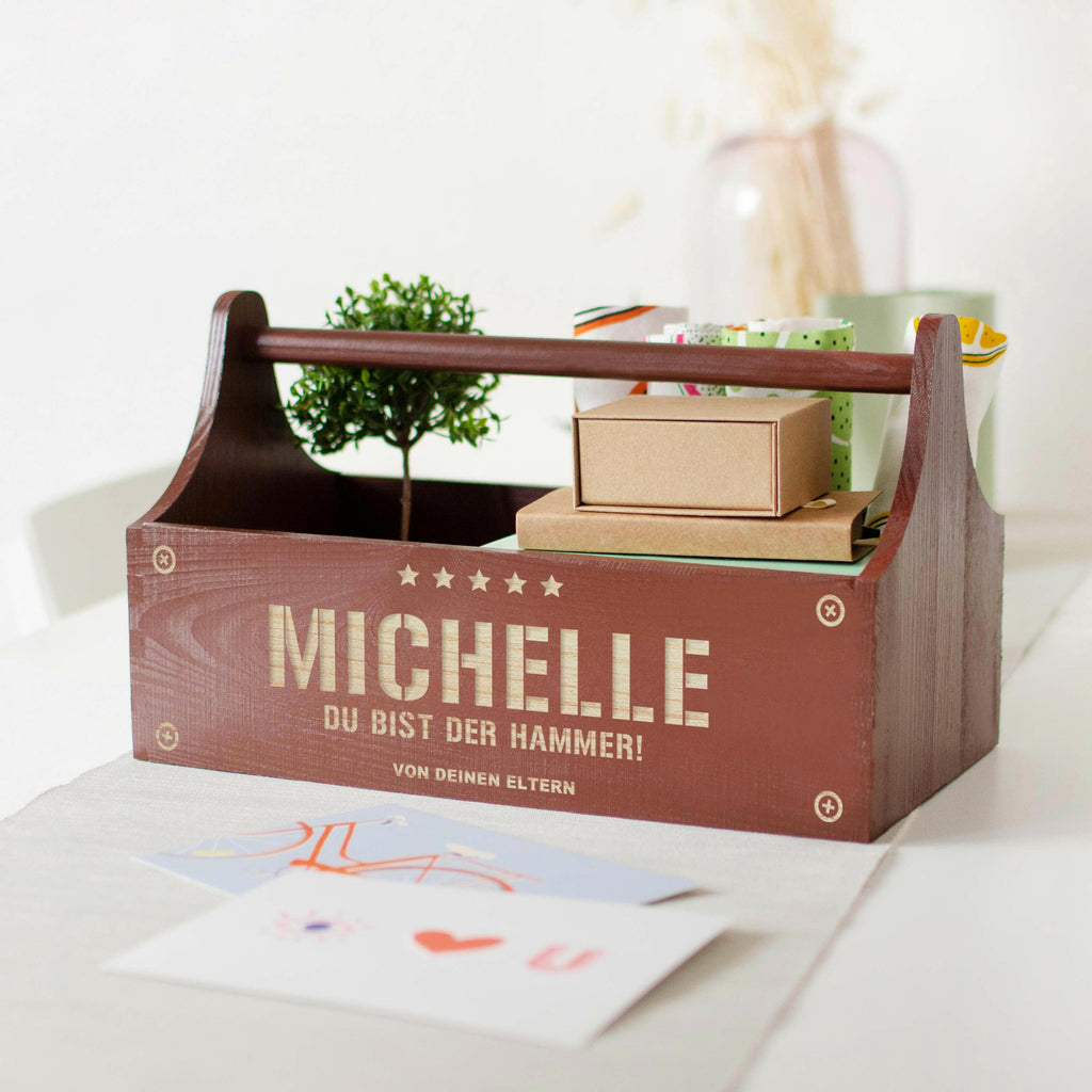 Werkzeugkasten Personalisiert mit Namen - Bierträger aus Holz & Wunschtext Gravur | Geschenk für Männer, Geburtstagsgeschenk für Papa & Opa.