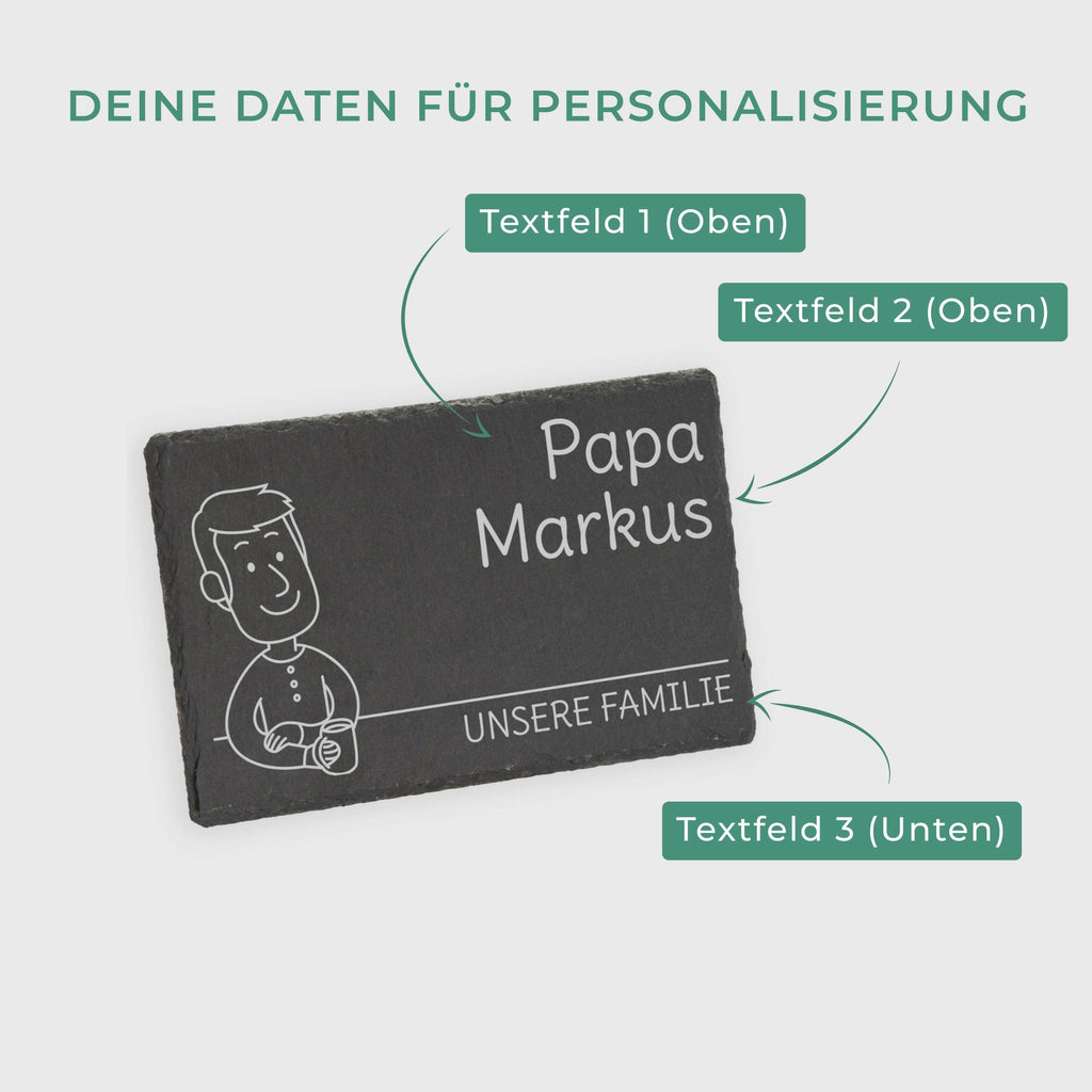 Frühstücksbrettchen mit Gravur - Personalisiert mit Namen - Papa "Unsere Familie" | Schieferstein - Geschenk zum Vatertag, Geburtstag & Namenstag.