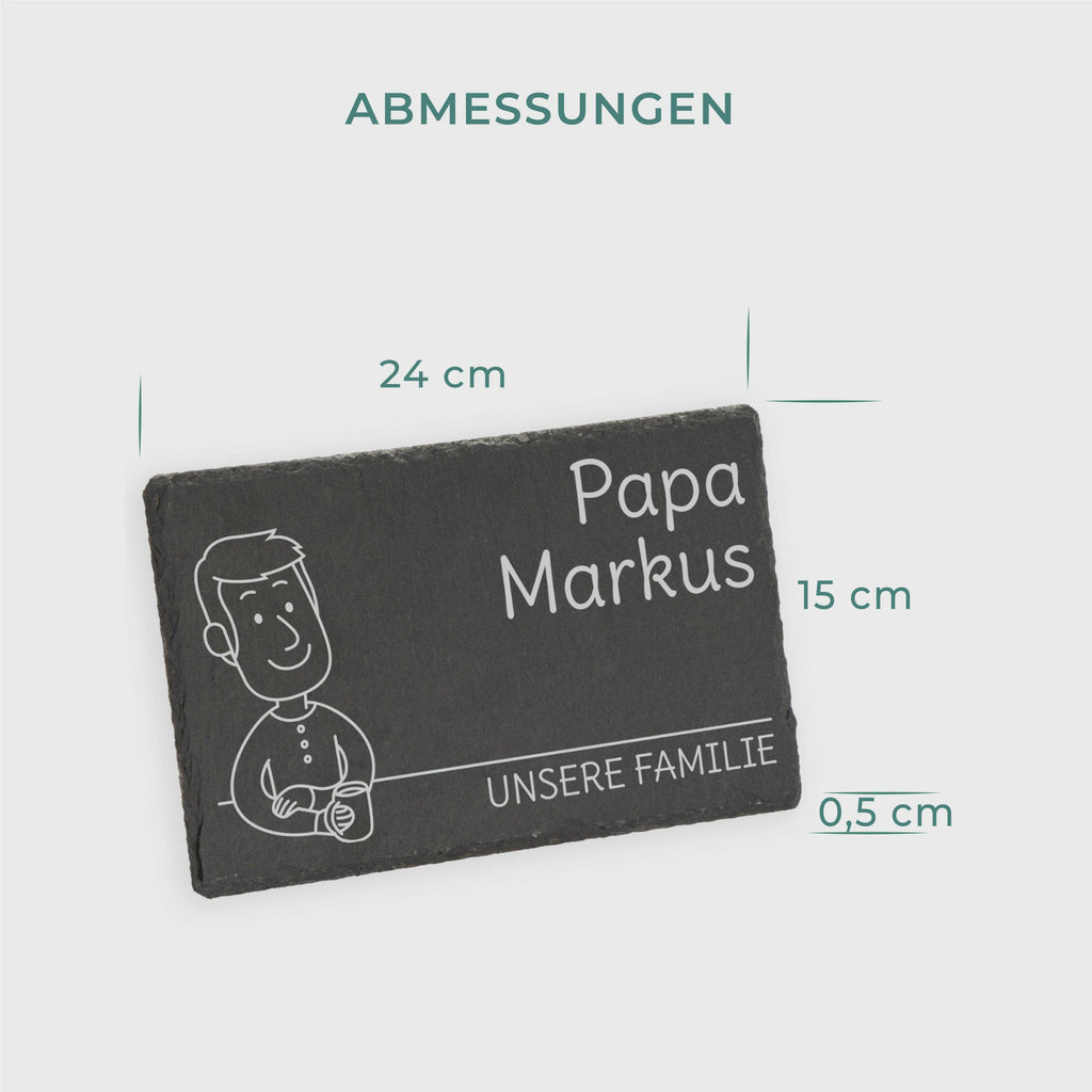 Frühstücksbrettchen mit Gravur - Personalisiert mit Namen - Papa "Unsere Familie" | Schieferstein - Geschenk zum Vatertag, Geburtstag & Namenstag.