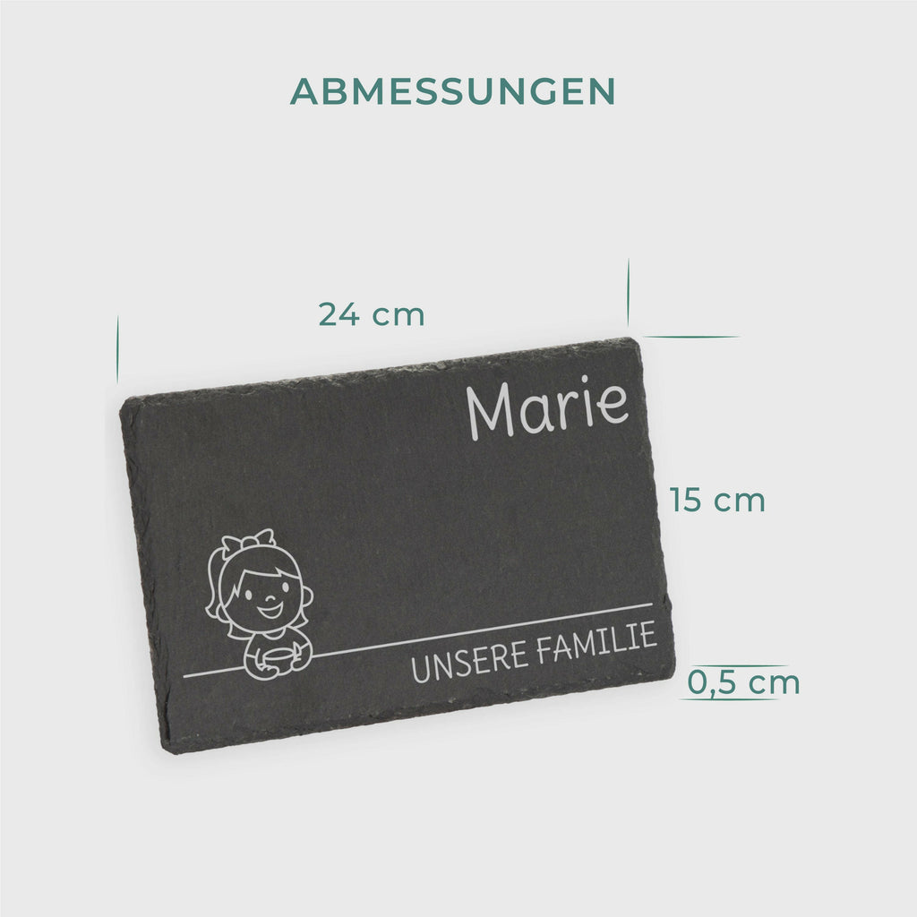 Frühstücksbrettchen für Kinder mit Gravur  - Personalisiert mit Namen - Kleine Tochter "Unsere Familie" | Schieferstein - Geschenk von Eltern.