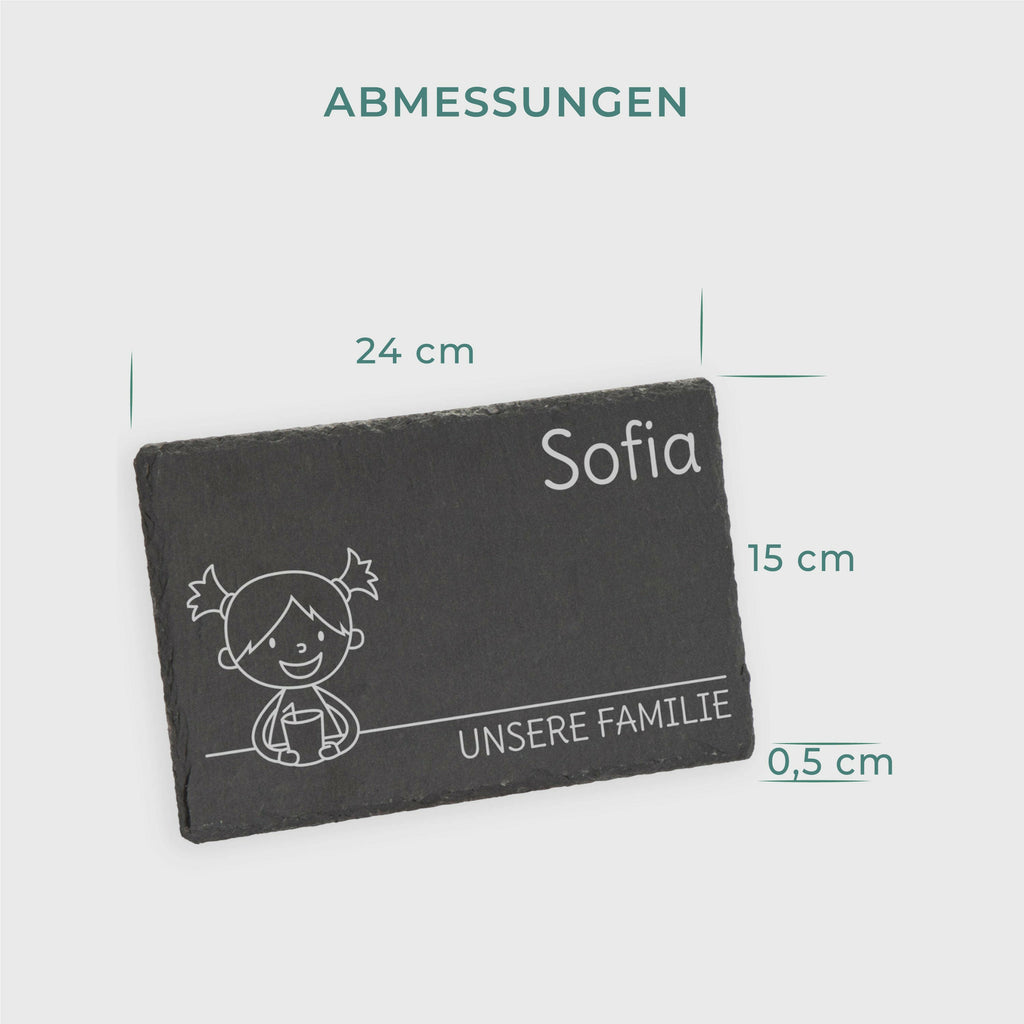 Frühstücksbrettchen für Kinder mit Gravur  - Personalisiert mit Namen - Mittlere Tochter "Unsere Familie" | Schieferstein - Geschenk von Eltern.