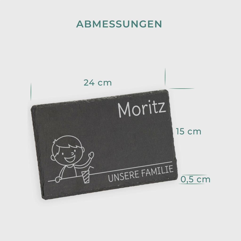 Frühstücksbrettchen für Kinder mit Gravur  - Personalisiert mit Namen - Mittlerer Sohn "Unsere Familie" | Schieferstein - Geschenk von Eltern.