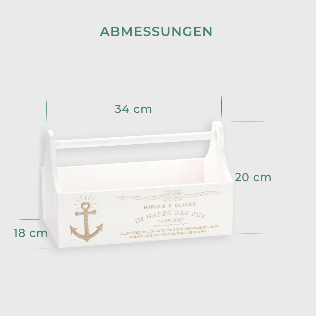 Geschenkkorb zur Hochzeit - Personalisiert - Hafen der Ehe Motiv - Weiß.