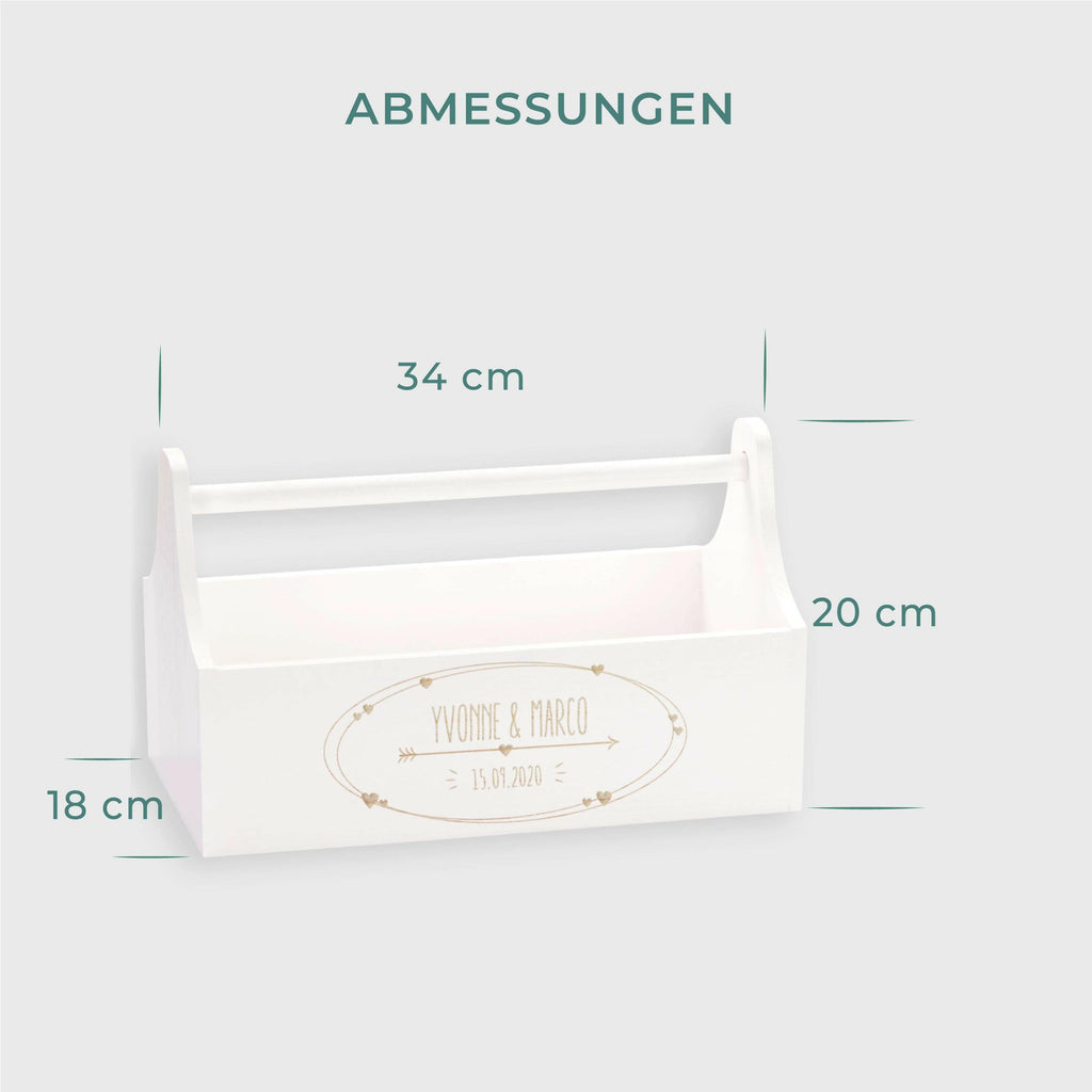 Geschenkkorb zur Hochzeit - Personalisiert - Liebespfeil Motiv - Weiß.