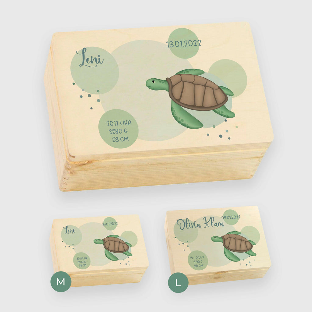 Erinnerungsbox für Baby - Personalisiert - Schildkröte Motiv - Ocean Serie - Natur.