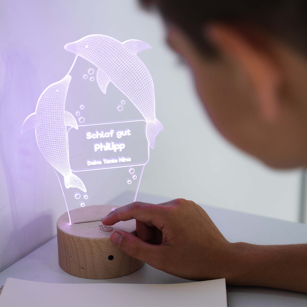 LED Kinder Nachtlicht - Personalisiert - Schlummerlicht Baby mit Namen - Delfine 3D Lampe - Image 4