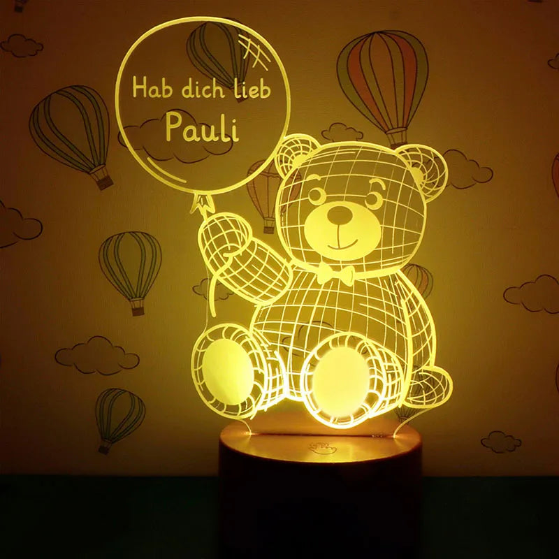 LED Kinder Nachtlicht - Personalisiert - Schlummerlicht Baby mit Namen | Teddybär - Image 1