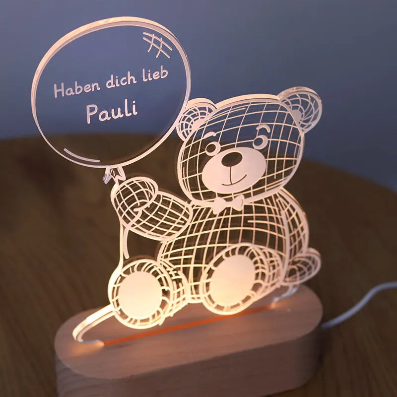 LED Kinder Nachtlicht - Personalisiert - Schlummerlicht Baby mit Namen | Teddybär - Image 3