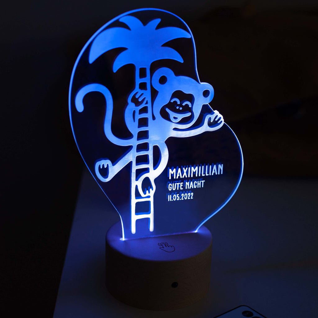 LED Kinder Nachtlicht - Personalisiert - Schlummerlicht Baby mit Namen - Affe 3D Lampe - Image 1
