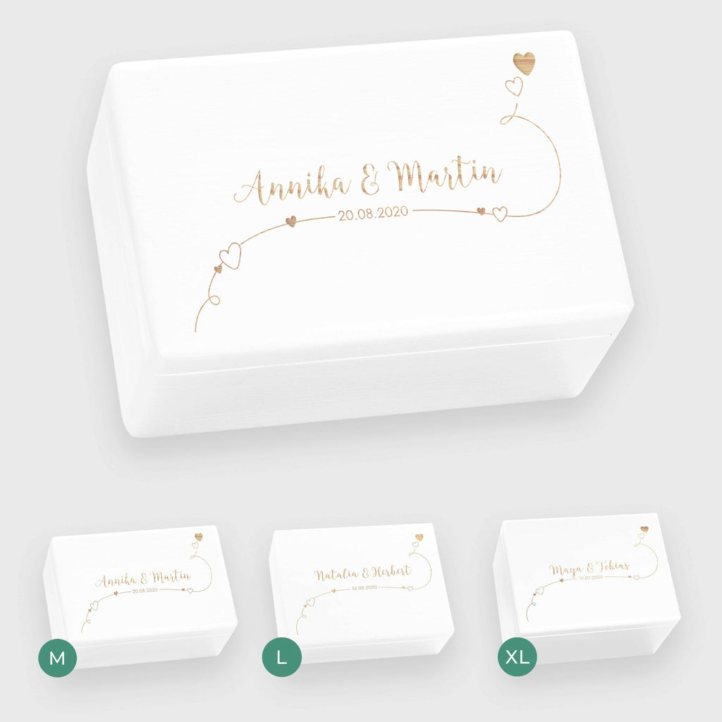 Erinnerungsbox zur Hochzeit - Willich - Hochzeitskiste personalisiert mit Gravur - Holzkiste Weiß, FSC®️ | Erinnerungskiste Holzbox Erinnerung.