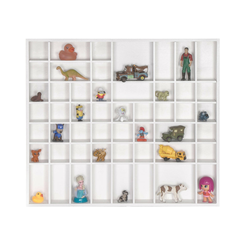 Setzkasten aus Holz Groß - Weiß - Schaukasten Vitrine als Wandregal | Holz-Setzkasten Sammlervitrine - Regalsystem Hängevitrine - Kiefer lakiert, FSC®.