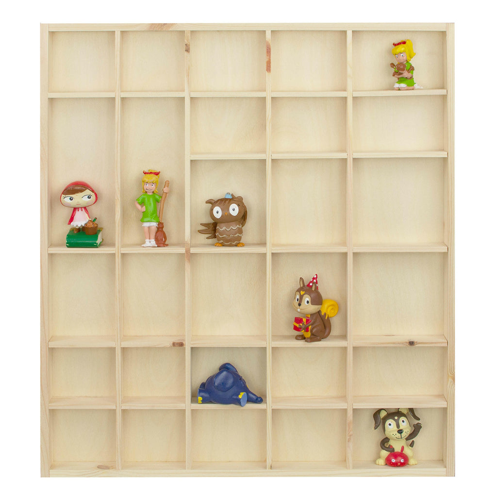 Setzkasten aus Holz Groß - Natur - Schaukasten Vitrine als Wandregal | Sammlervitrine Regalsystem Hängevitrine - Kiefer unbehandelt & unlakiert, FSC®.