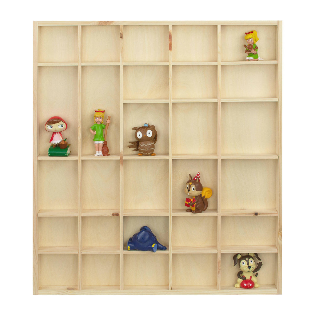 Setzkasten aus Holz Groß - Natur - Schaukasten Vitrine als Wandregal | Sammlervitrine Regalsystem Hängevitrine - Kiefer unbehandelt & unlakiert, FSC®.
