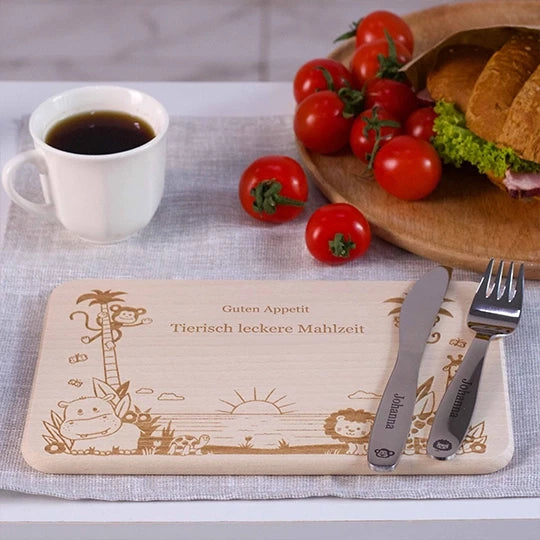 Frühstücksbrettchen für Kinder mit Gravur & Text - Dschungel Motiv - Image 2