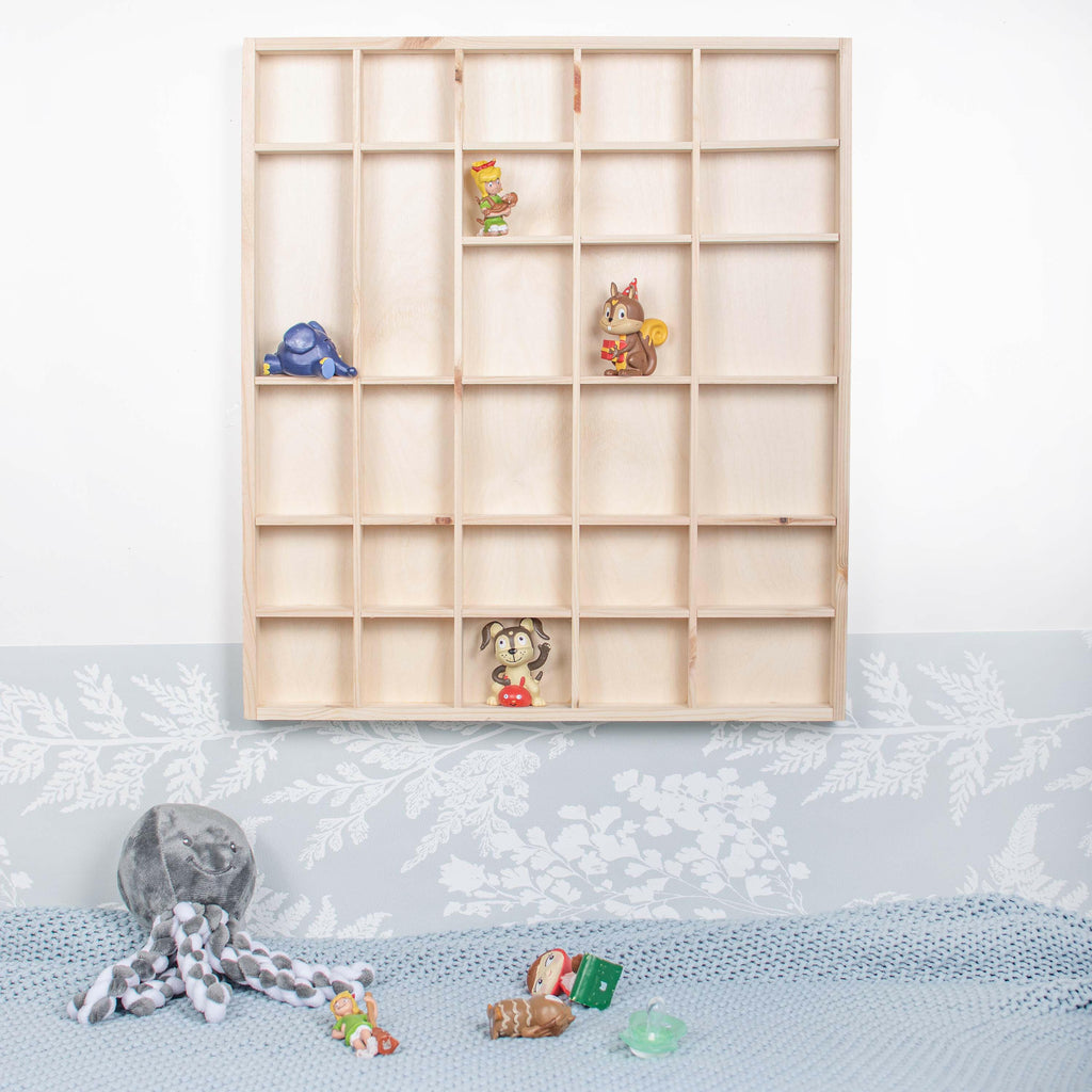 Setzkasten aus Holz Groß - Natur - Schaukasten Vitrine als Wandregal | Sammlervitrine Regalsystem Hängevitrine - Kiefer unbehandelt & unlakiert, FSC®.