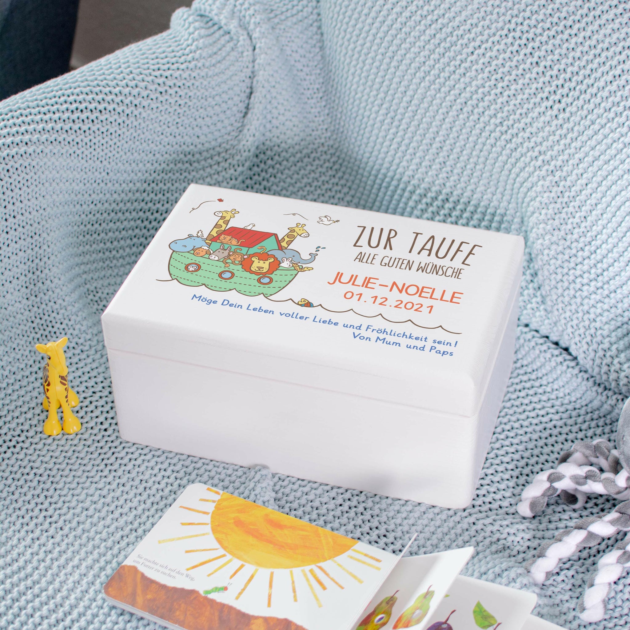 Personalisiert Briefbox Arche Noah | Für Taufe & Geburt | 20x20x20cm | Mit Namensdruck