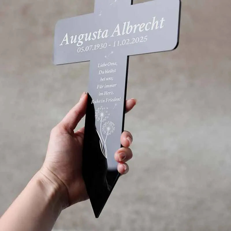 Personalisiertes Grabkreuz aus Acryl als Grabschmuck für Menschen mit Name & Wunschtext - Pusteblume - Image 6