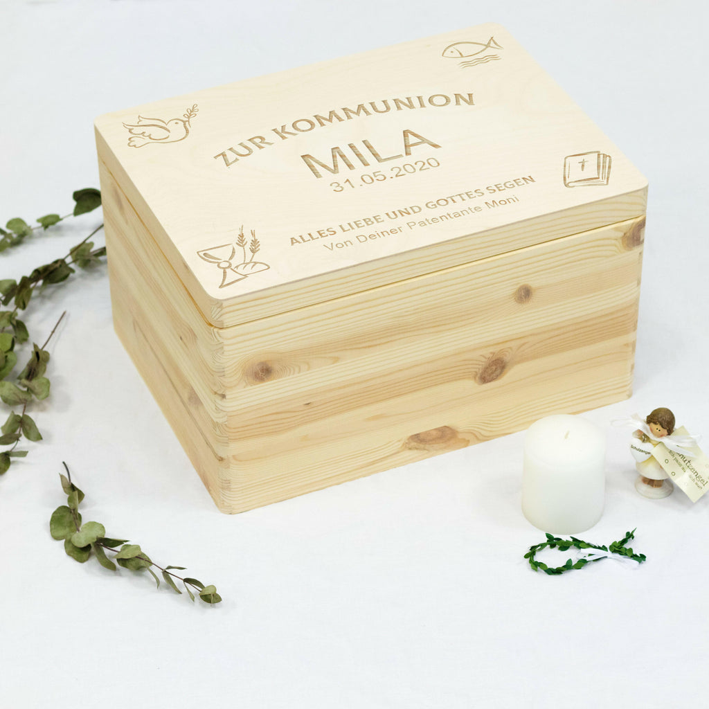 Erinnerungskiste zur Kommunion - Personalisiert - Kirchen Symbole - Natur.