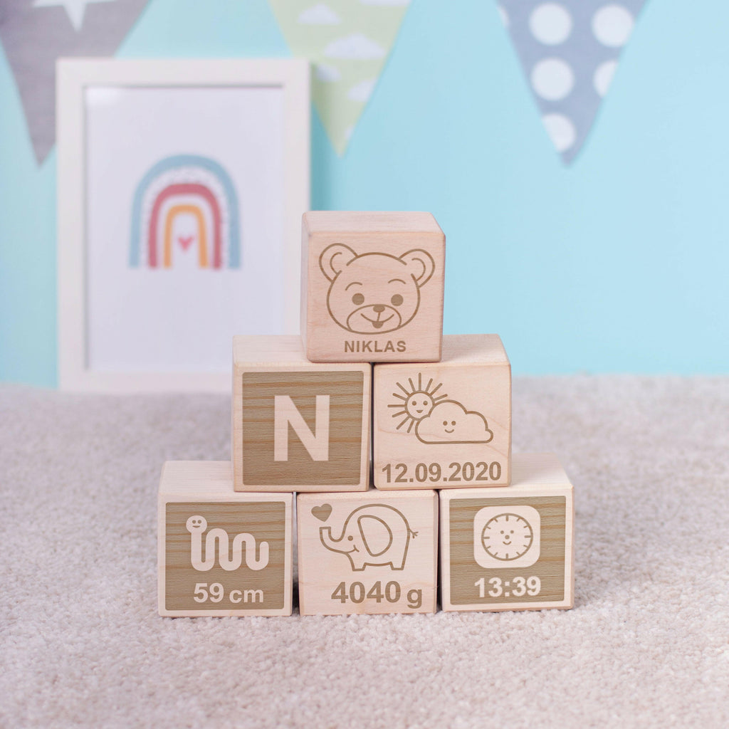Holzwürfel - Personalisiert mit Namen - Holzspielzeug mit Gravur - 6er Würfel Set - Teddybär - Image 6