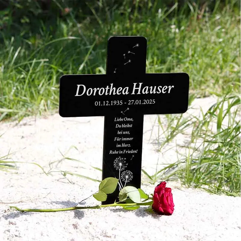 Personalisiertes Grabkreuz aus Acryl als Grabschmuck für Menschen mit Name & Wunschtext - Pusteblume - Image 7