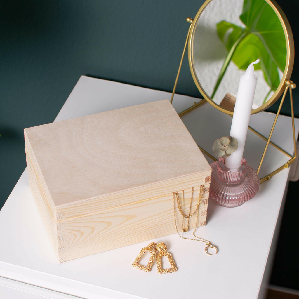 Erinnerungsbox mit Deckel - Holzkiste mit Deckel | Aufbewahrungsbox aus Holz - Kiste & Holzbox groß & klein, S | M | L | XL - Schöne Box, Natur, FSC®️.