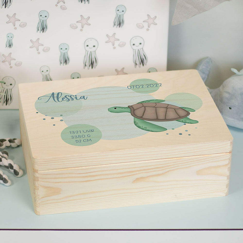 Erinnerungsbox für Baby - Personalisiert - Schildkröte Motiv - Ocean Serie - Natur.