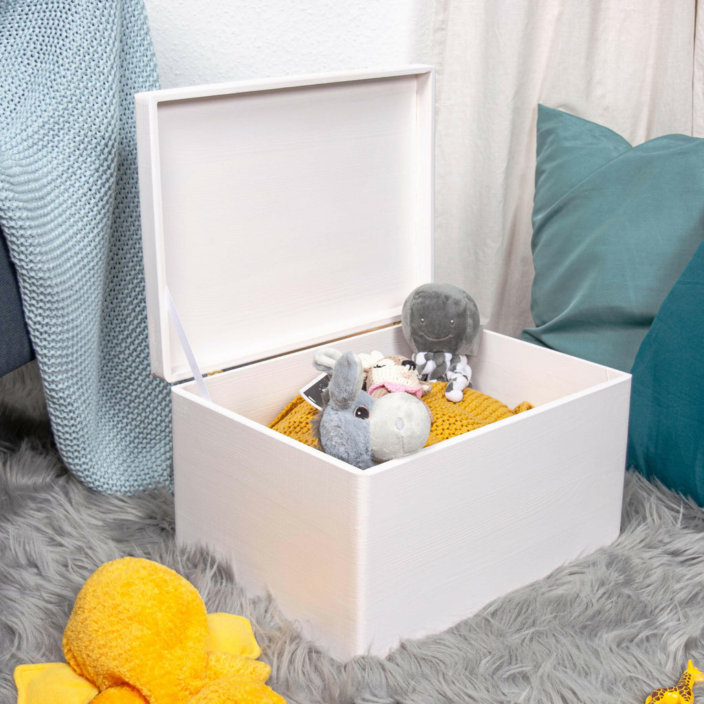 Baby Geschenk Erinnerungsbox - Regenbogen & Herzen - Holzbox Weiß Personalisiert, FSC® | Memory Box zur Geburt - Kiste aus Holz M | L | XL.