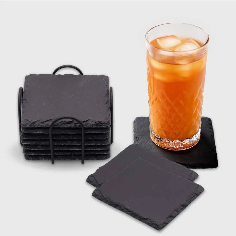 Getränkeuntersetzer aus Schiefer für Bar & Küche - 4er, 8er, 24er Set, quadratisch - Image 1