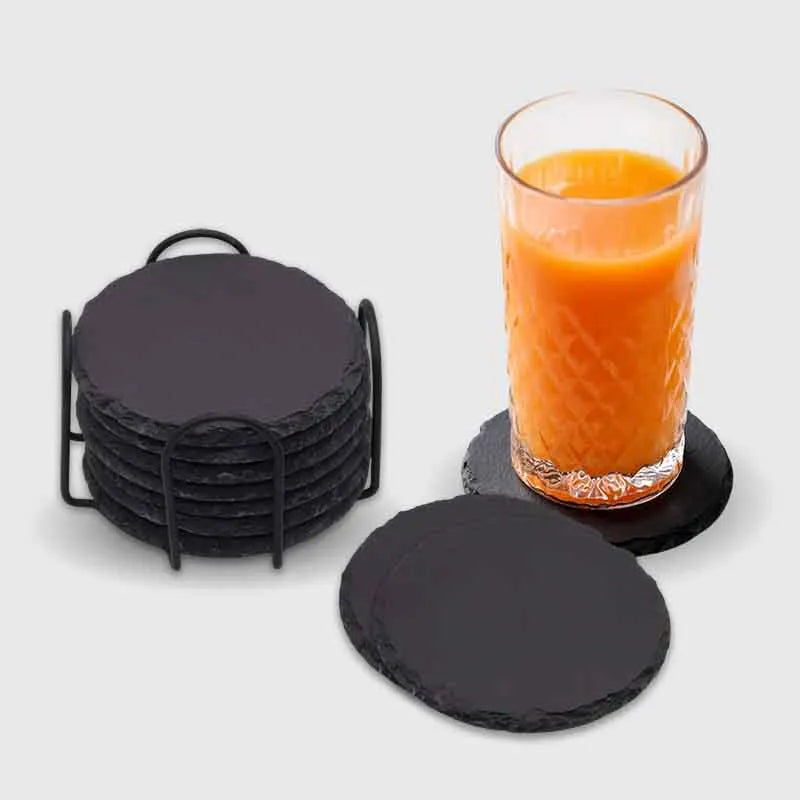 Getränkeuntersetzer aus Schiefer für Bar & Küche - 4er, 8er, 24er Set, rund - Image 1
