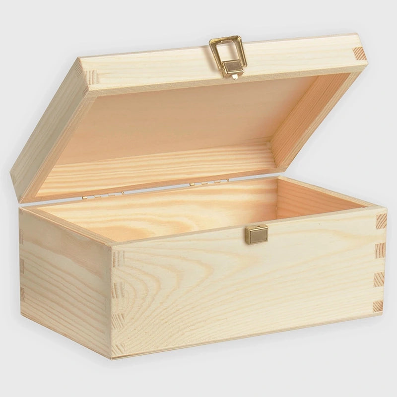 Holzkiste mit Deckel & Verschluss, Natur