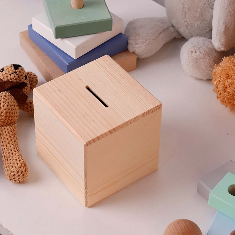 Kinder Spardose mit Schloss | Sparschwein aus Holz - Image 5