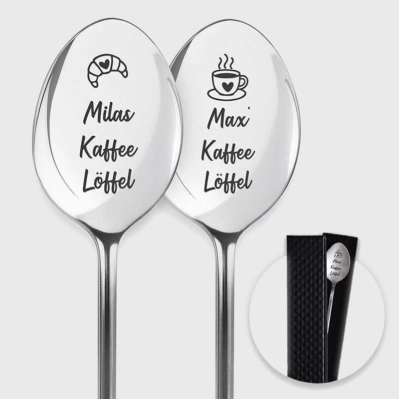 Dessertlöffel mit Gravur zur Hochzeit - 2er‑Set Kaffeelöffel Personalisiert als Geschenke - Image 1