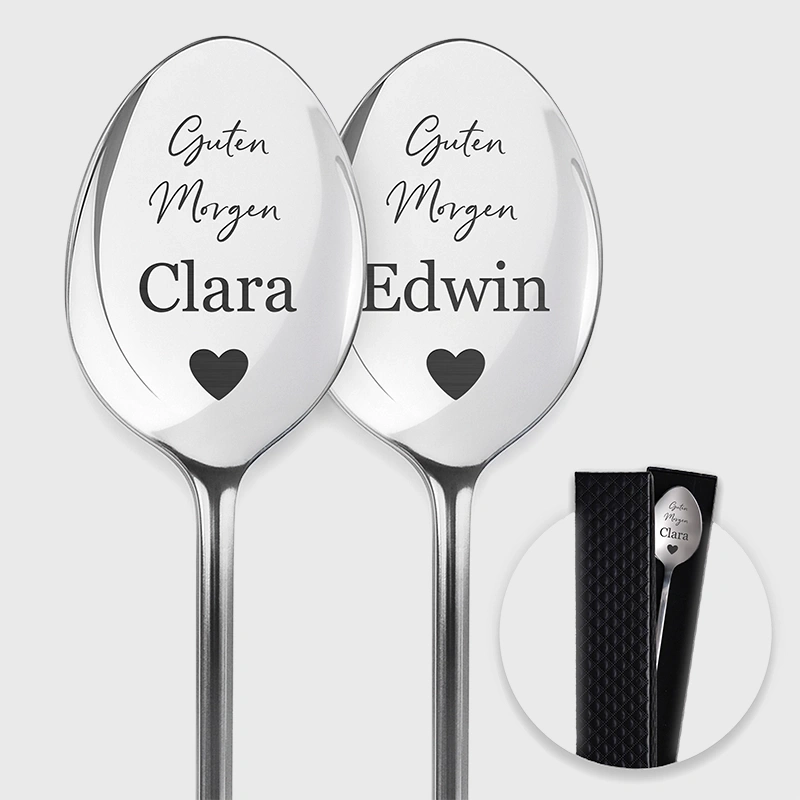 Dessertlöffel mit Gravur zur Hochzeit - 2er‑Set Personalisierte Müslilöffel als Geschenke - Image 1