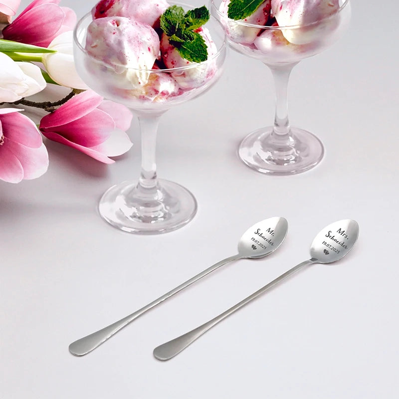 Dessertlöffel mit Gravur zur Hochzeit - 2er‑Set Kaffeelöffel Personalisiert als Geschenke - Mr & Mrs - Image 7