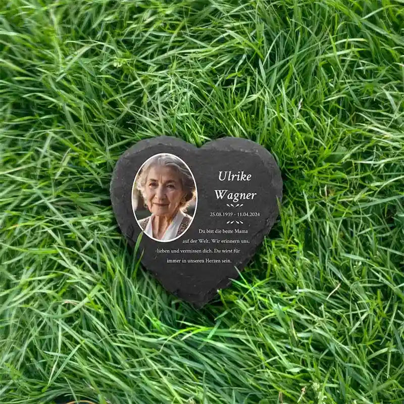Personalisierte Grabplatte in Herzform als Grabschmuck mit Wunschtext & Foto - Erinnerung, 3 Größen - Image 4