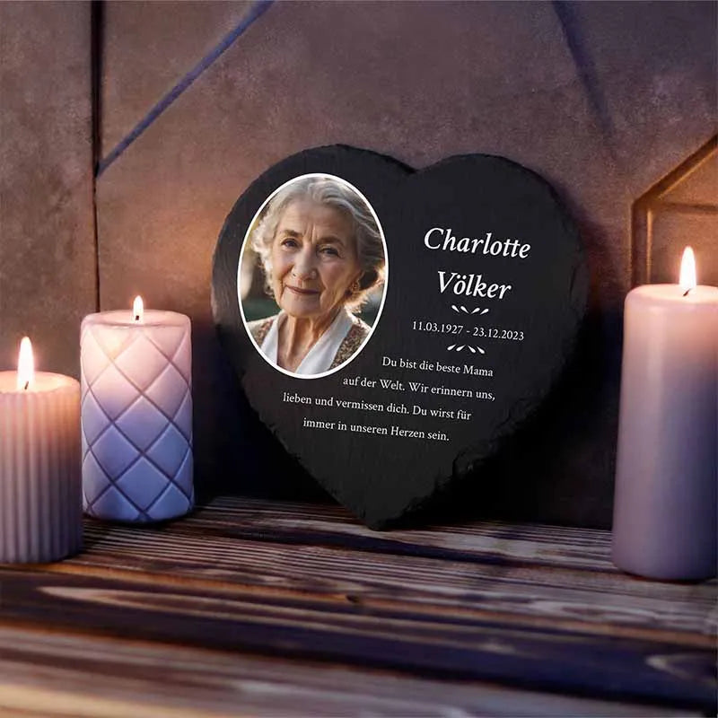 Personalisierte Grabplatte in Herzform als Grabschmuck mit Wunschtext & Foto - Erinnerung, 3 Größen - Image 6