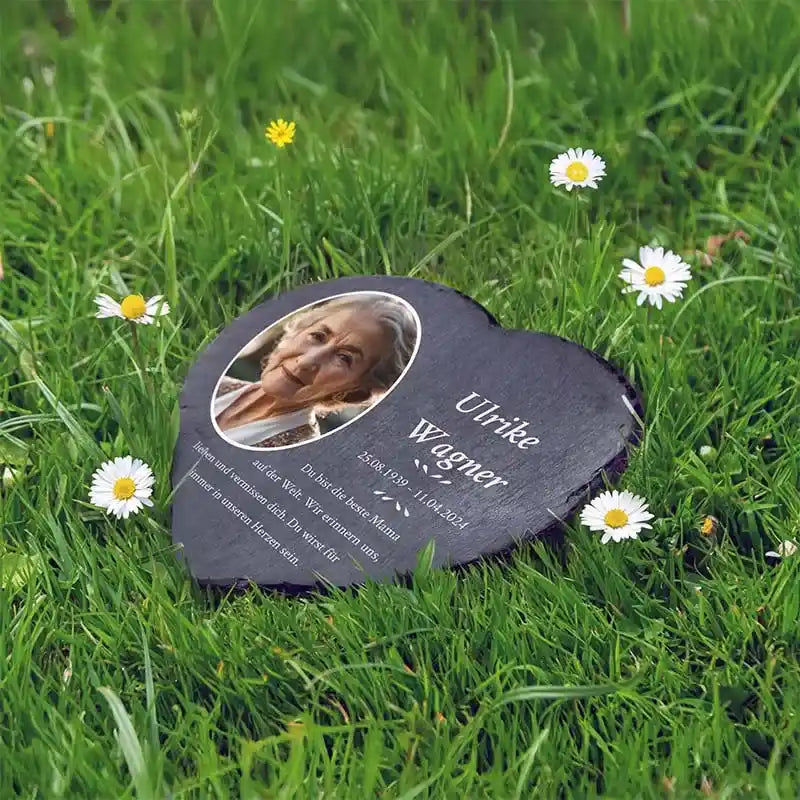 Personalisierte Grabplatte in Herzform als Grabschmuck mit Wunschtext & Foto - Erinnerung, 3 Größen - Image 7
