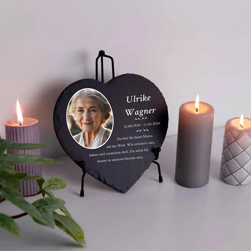 Personalisierte Grabplatte in Herzform als Grabschmuck mit Wunschtext & Foto - Erinnerung, 3 Größen - Image 9