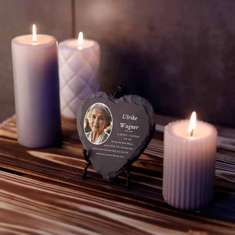 Personalisierte Grabplatte in Herzform als Grabschmuck mit Wunschtext & Foto - Erinnerung, 3 Größen - Image 8