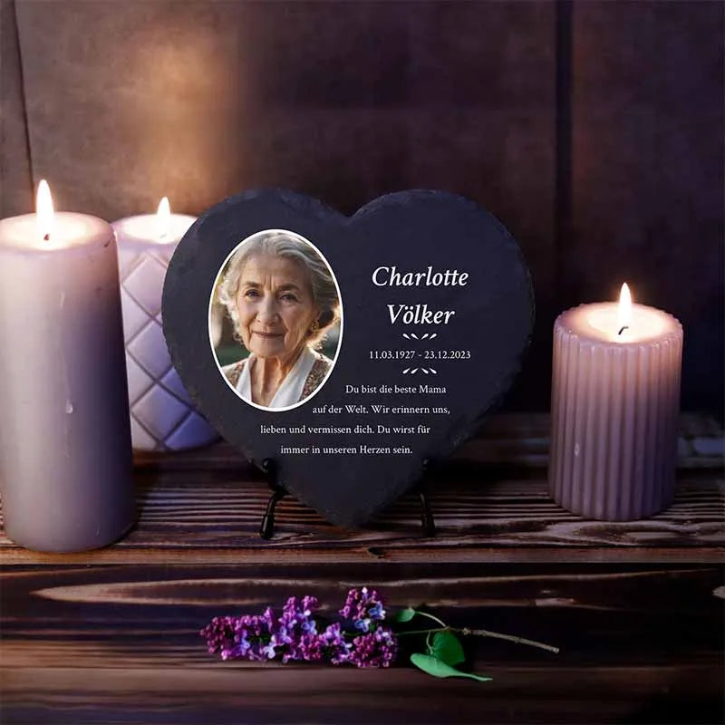 Personalisierte Grabplatte in Herzform als Grabschmuck mit Wunschtext & Foto - Erinnerung, 3 Größen - Image 2