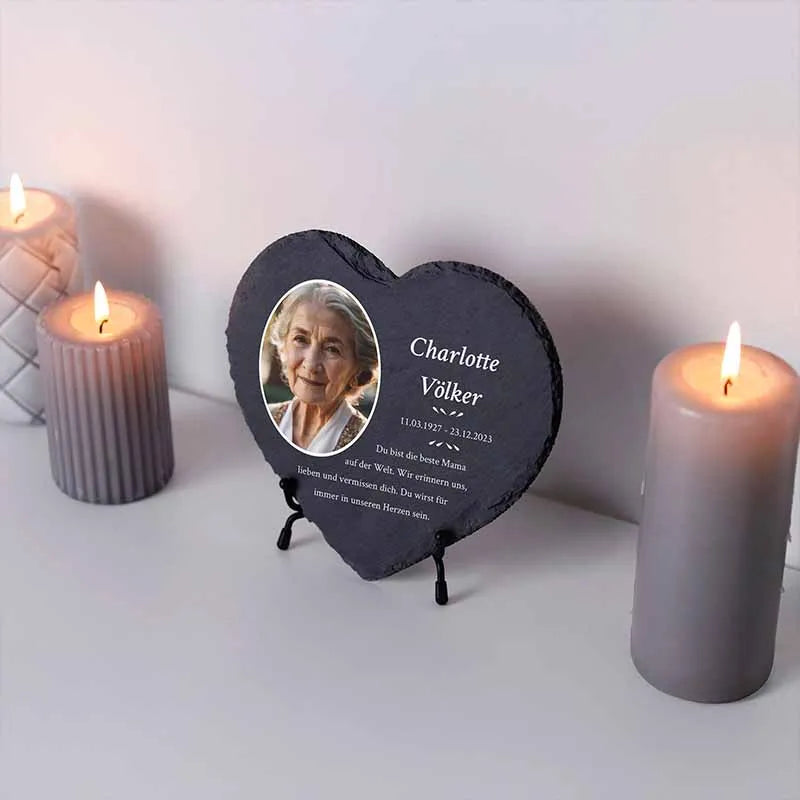 Personalisierte Grabplatte in Herzform als Grabschmuck mit Wunschtext & Foto - Erinnerung, 3 Größen - Image 10