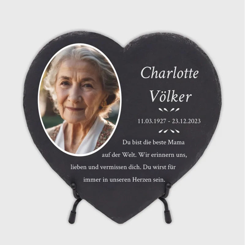 Personalisierte Grabplatte in Herzform als Grabschmuck mit Wunschtext & Foto - Erinnerung, 3 Größen - Image 1