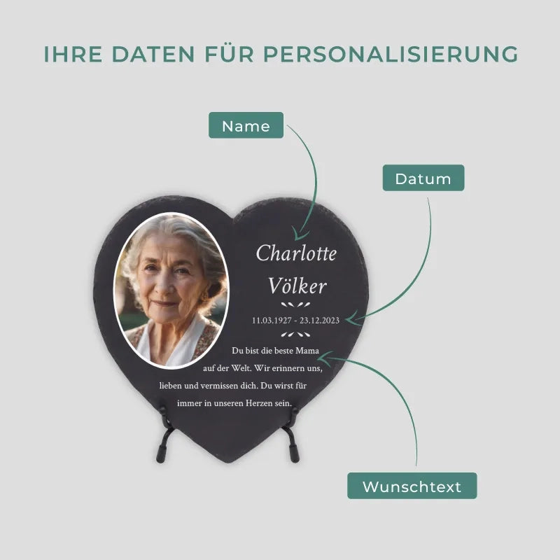 Personalisierte Grabplatte in Herzform als Grabschmuck mit Wunschtext & Foto - Erinnerung, 3 Größen - Image 5
