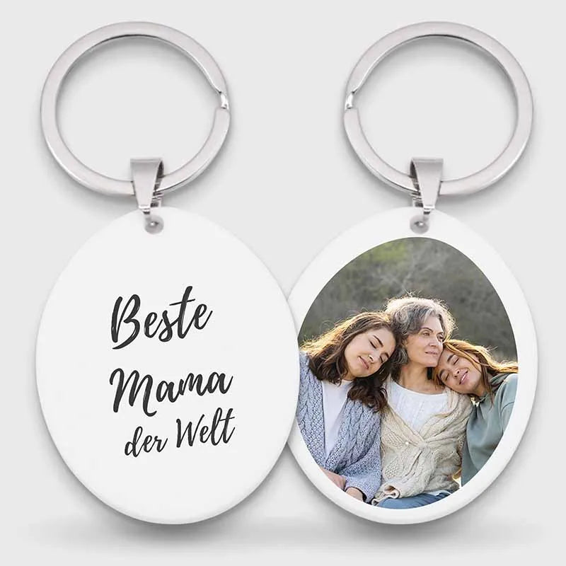 Schlüsselanhänger personalisiert mit Foto & Wunschtext aus Acrylglas | Oval - Image 1