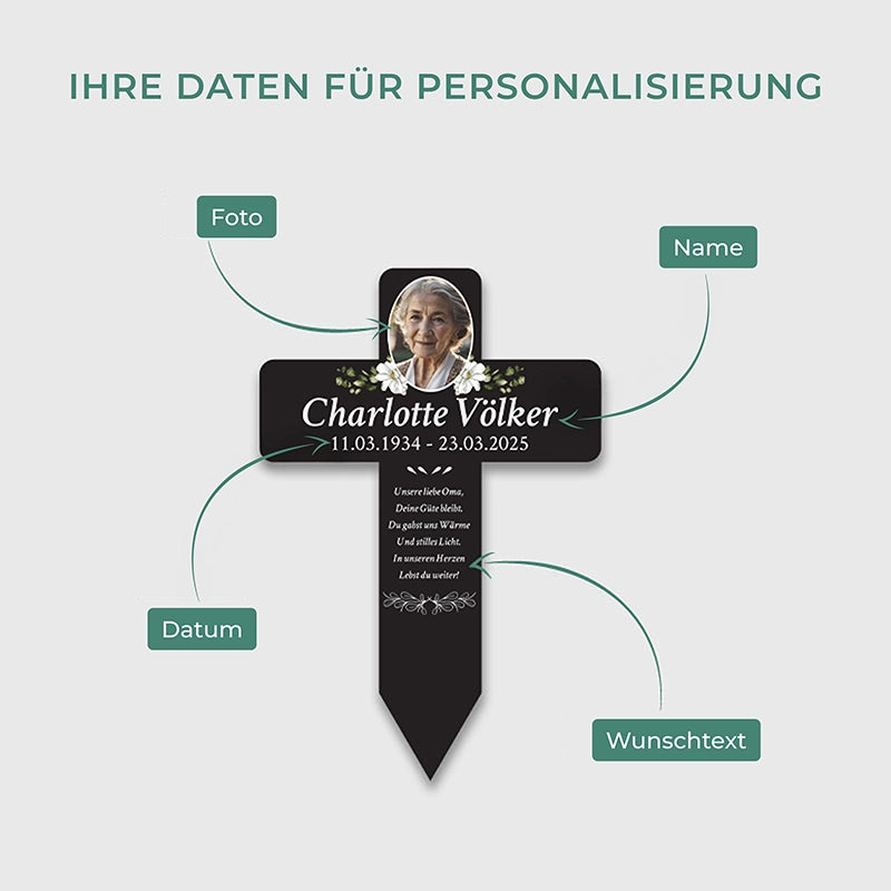 Personalisiertes Grabkreuz aus Acryl als Grabschmuck für Menschen mit Foto & Wunschtext - Blumen - Image 5