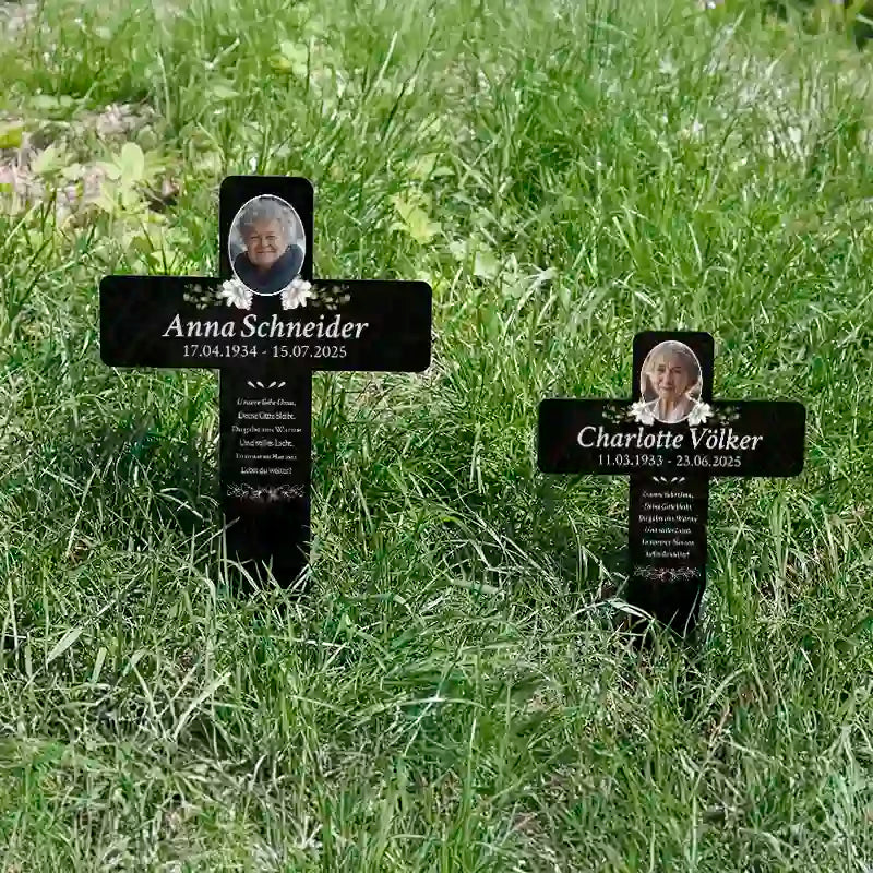 Personalisiertes Grabkreuz aus Acryl als Grabschmuck für Menschen mit Foto & Wunschtext - Blumen - Image 4