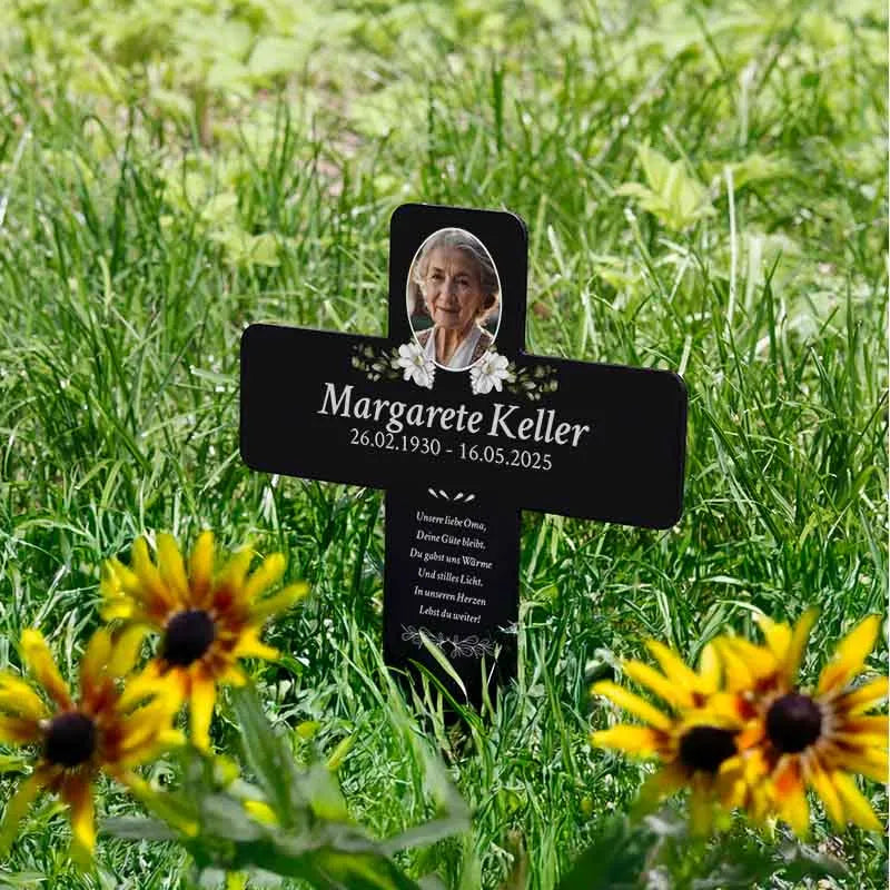 Personalisiertes Grabkreuz aus Acryl als Grabschmuck für Menschen mit Foto & Wunschtext - Blumen - Image 8