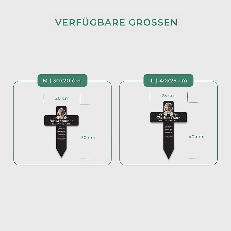 Personalisiertes Grabkreuz aus Acryl als Grabschmuck für Menschen mit Foto & Wunschtext - Blumen - Image 3